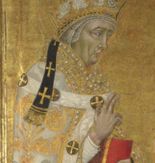 Papa Fabiano dipinto <br>da Giovanni di Paolo (1475).