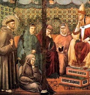 Giotto, "La predica davanti ad Onorio III", (Assisi). 