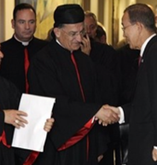 Il Patriarca maronita Béchara Rai con il Segretario <br>generale dell’Onu, Ban Ki-moon.