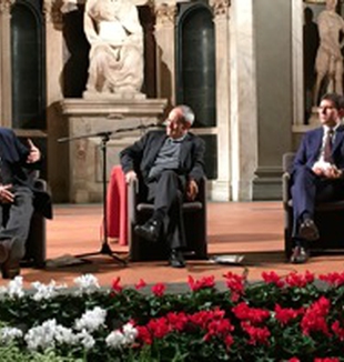 Da sinistra a destra, Joseph Weiler, Julián Carrón <br>e il sindaco di Firenze Dario Nardella.