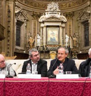 Da sinistra: Fausto Bertinotti, Mauro Ballerini,<br> Julián Carrón ed Eugenio Borgna.