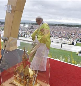 Papa Francesco durante la messa a Dublino.