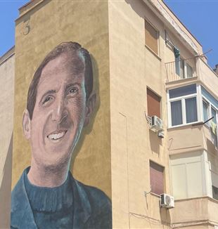 Il murales di Padre Puglisi a Brancaccio (Foto Michela Tidona)